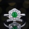 14k Gold 0.80 Ctw Vivid Green Natural Emerald & Diamond Ring