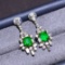 14k Gold 1.54 Ctw Vivid Green Natural Emerald & Diamond Earrings