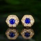 14k Gold 1.12 Ctw Vivid Blue Natural Sapphire & Diamond Earrings