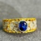 14k Gold 0.94 Ctw Vivid Blue Natural Sapphire & Diamond Ring