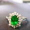 14k Gold 1.02 Ctw Vivid Green Natural Emerald & Diamond Ring