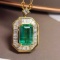 14k Gold 3.09 Ctw Vivid Green Natural Emerald & Diamond Necklace