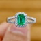 14k Gold 0.83 Ctw Vivid Green Natural Emerald & Diamond Ring