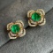 14k Gold 1.78 Ctw Vivid Green Natural Emerald & Diamond Earrings
