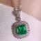 14k Gold 1.38 Ctw Vivid Green Natural Emerald & Diamond Pendant