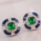 14k Gold 3.71 Ctw Vivid Green Natural Emerald & Sapphire Earrings
