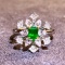 14k Gold 0.77 Ctw Vivid Green Natural Emerald & Diamond Ring