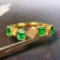 14k Gold 0.58 Ctw Vivid Green Natural Emerald & Diamond Ring