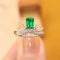 14k Gold 0.79 Ctw Vivid Green Natural Emerald & Diamond Ring