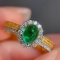 14k Gold 1.21 Ctw Vivid Green Natural Emerald & Diamond Ring