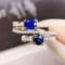 14k Gold 0.91 Ctw Vivid Blue Natural Sapphire & Diamond Ring