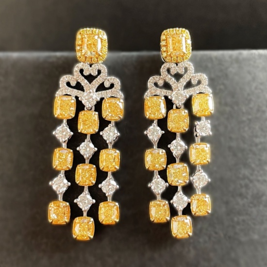 14k Gold 4.16 Ctw Natural Yellow Diamond & Diamond Earrings