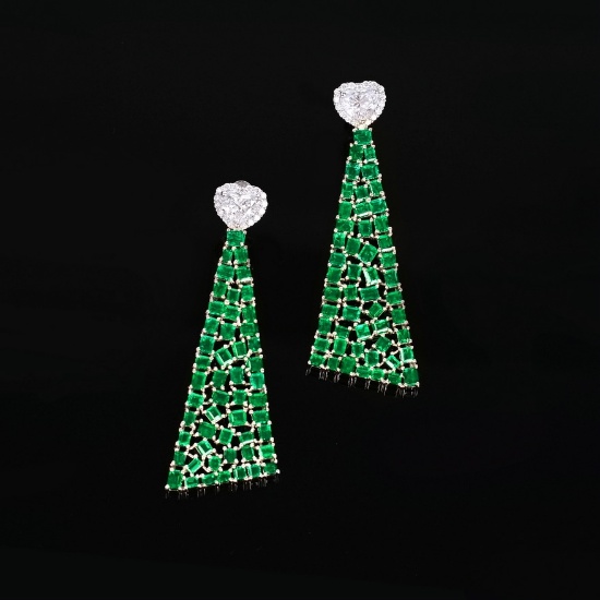 14k Gold 11.27 Ctw Vivid Green Natural Emerald & Diamond Earrings