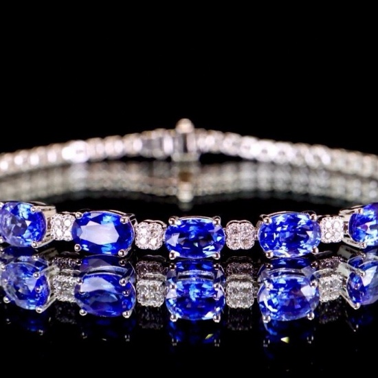 14k Gold 5.55 Ctw Natural Sapphire & Diamond Bracelet