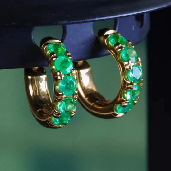 14k Gold 1.93 Ct Vivid Green Natural Emerald Earrings
