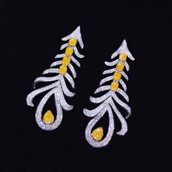 14k Gold 2.67 Ctw Natural Yellow Diamond & Diamond Earrings