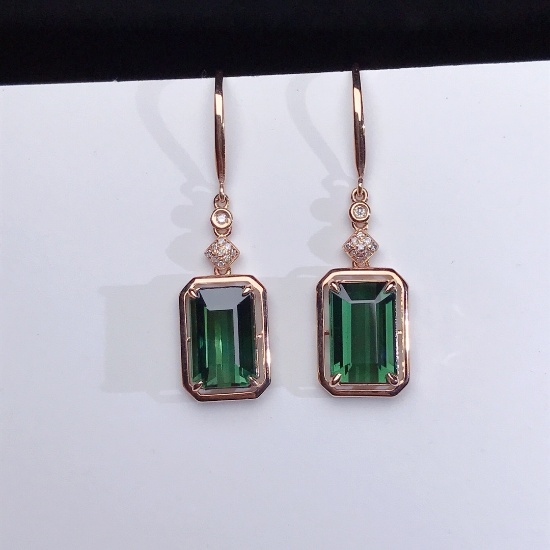 14k Gold 4.90 Ct Natural Tourmaline & Diamond Earrings
