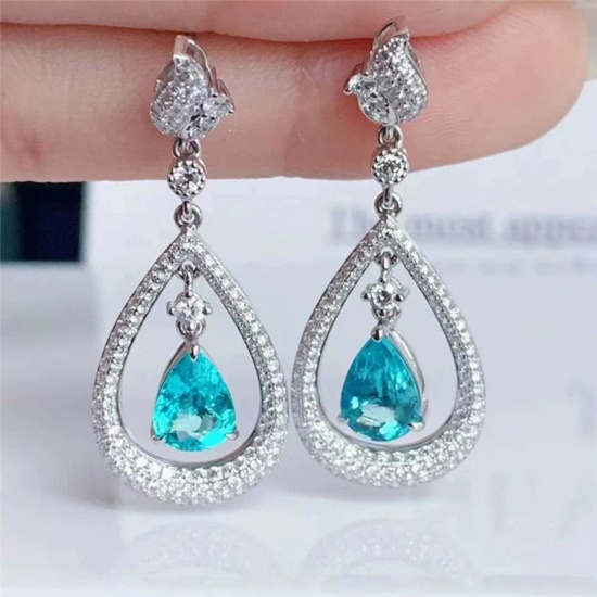 14k Gold 2 Ct Natural Paraiba Tourmaline & Diamond Earrings