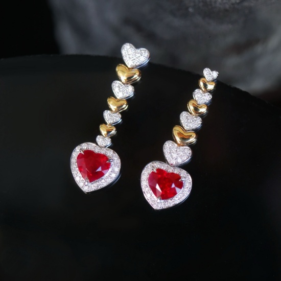 14k Gold 2.52 Ctw Natural Ruby & Diamond Earrings