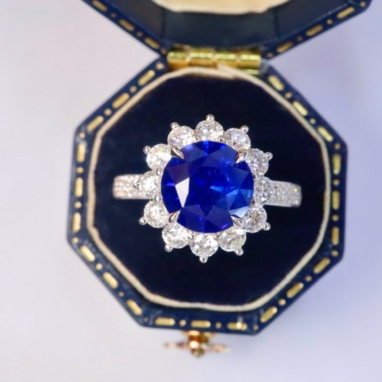 14k Gold 3.46 Ctw Natural Sapphire & Diamond Ring
