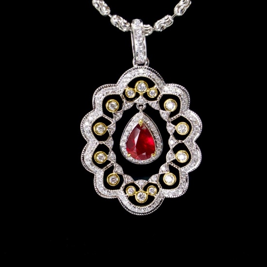 14k Gold 1.80 Ctw Natural Ruby & Diamond Pendant