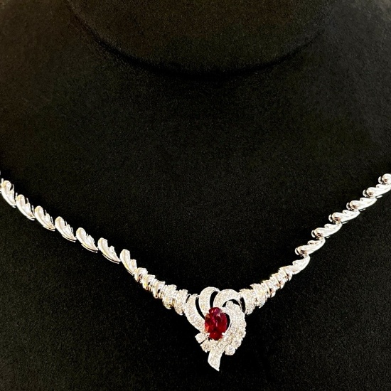 14k Gold 1.86 Ctw Natural Ruby & Diamond Necklace