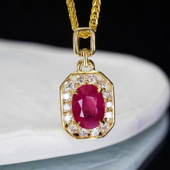 14k Gold 1.09 Ctw Natural Ruby & Diamond Pendant