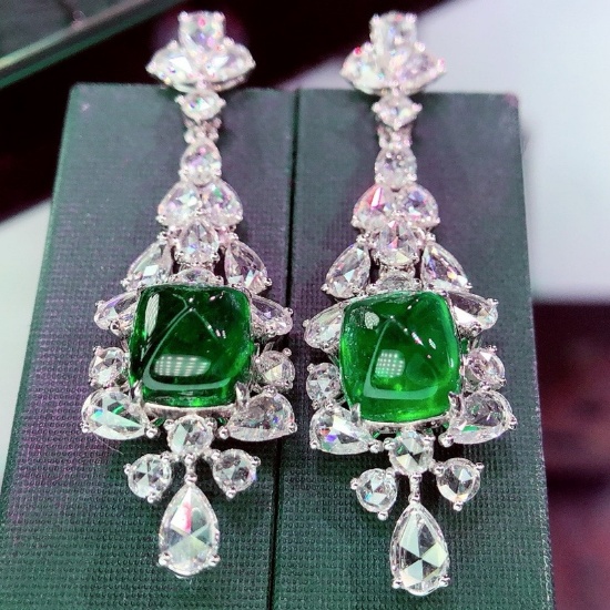 14k Gold 9.44 Ctw Vivid Green Natural Emerald & Diamond Earrings