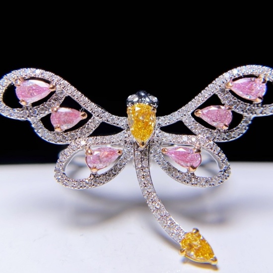 14k Gold 0.77 Ctw Natural Color Diamond & Diamond Brooch/ring