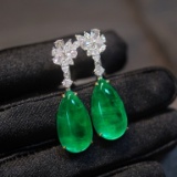 14k Gold 20.51 Ctw Vivid Green Natural Emerald & Diamond Earrings
