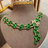 14k Gold 18.8 Ct Vivid Green Natural Emerald & Diamond Necklace