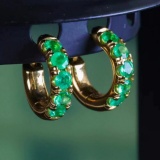 14k Gold 1.93 Ct Vivid Green Natural Emerald Earrings