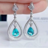 14k Gold 2 Ct Natural Paraiba Tourmaline & Diamond Earrings