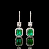 14k Gold 1.13 Ctw Vivid Green Natural Emerald & Diamond Earrings