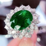 14k Gold 7.42 Ctw Vivid Green Natural Emerald & Diamond Ring/pendant