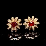 14k Gold 0.70 Ct Vivid Red Natural Ruby & Diamond Earrings