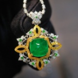14k Gold 6.49 Ctw Vivid Green Natural Emerald & Diamond Pendant