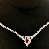 14k Gold 1.86 Ctw Natural Ruby & Diamond Necklace