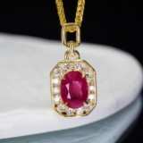 14k Gold 1.09 Ctw Natural Ruby & Diamond Pendant