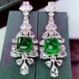 14k Gold 9.44 Ctw Vivid Green Natural Emerald & Diamond Earrings