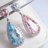 14k Gold 7.30 Ctw Natural Aquamarine & Morganite Earrings