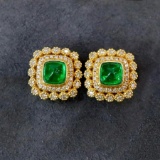 14k Gold 0.91 Ctw Vivid Green Natural Emerald & Diamond Earrings