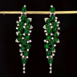 14k Gold 9.65 Ct Vivid Green Natural Emerald & Diamond Earrings