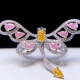 14k Gold 0.77 Ctw Natural Color Diamond & Diamond Brooch/ring