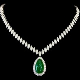 14k Gold 11.15 Ct Vivid Green Natural Emerald & Diamond Necklace