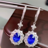 14k Gold 4.86 Ctw Vivid Blue Natural Sapphire & Diamond Earrings