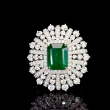 14k Gold 3.80 Ct Vivid Green Natural Emerald & Diamond Ring
