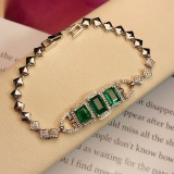 14k Gold 5.0 Ct Vivid Green Natural Emerald & Diamond Bracelet