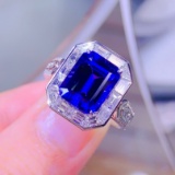 14k Gold 7.18 Ctw Vivid Blue Natural Tanzanite & Diamond Ring