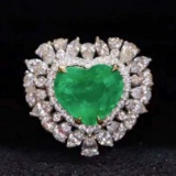 14k Gold 3.84 Ctw Vivid Green Natural Emerald & Diamond Ring